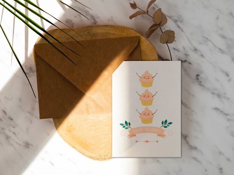 Rococo Strawberry WELKIN Handmade Forest Friends Series_Handmade Postcard-Cup Cake - การ์ด/โปสการ์ด - กระดาษ 