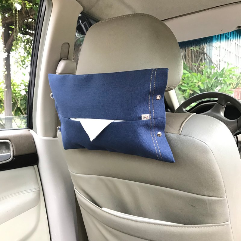 Tissue Cover for Two-Use Car/Blue Canvas Tissue Cover - Tissue Boxes - Cotton & Hemp Blue