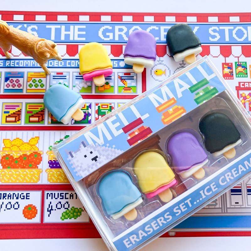 アイスキャンデー 消しゴム 4個セット ボックス入り LARK'S THE GROCERY STORE スーパーマーケット アイスクリーム2 ICE CREAM - 其他書寫用具 - 紙 藍色