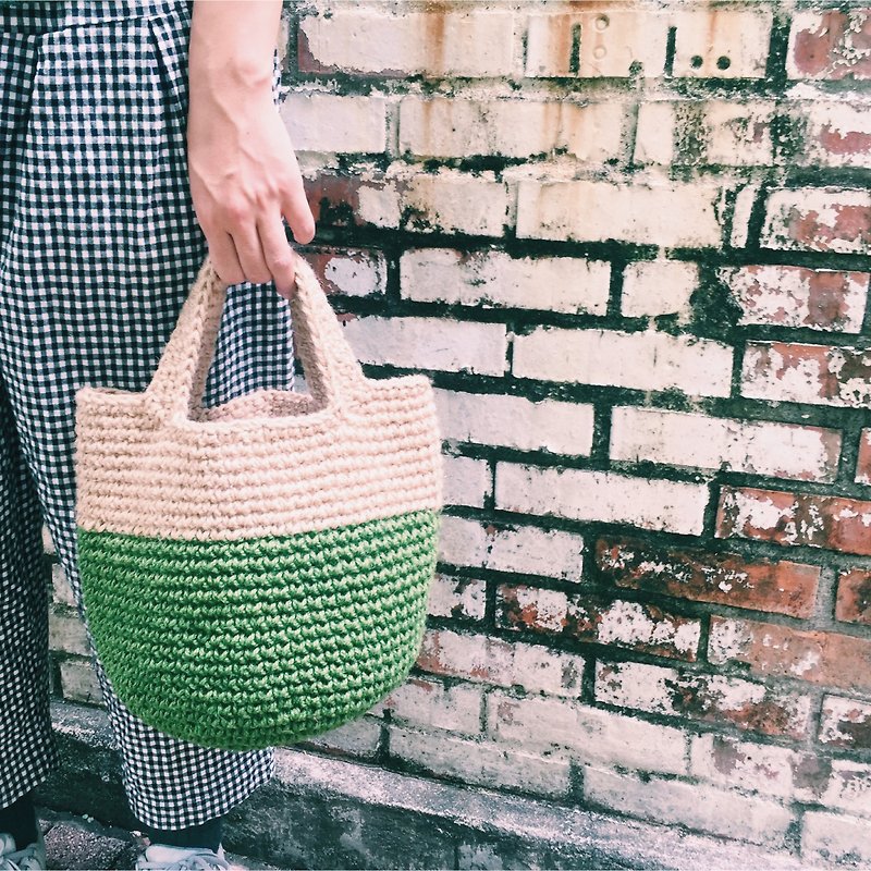 Hand-woven material bag - Udon noodles hemp handbag - round bottom - Knitting, Embroidery, Felted Wool & Sewing - Cotton & Hemp 
