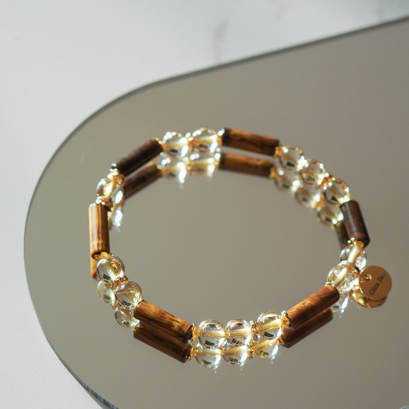 Tiger Eye Tube Bead Citrine 14KGF Magnetic Bracelet - สร้อยข้อมือ - คริสตัล 