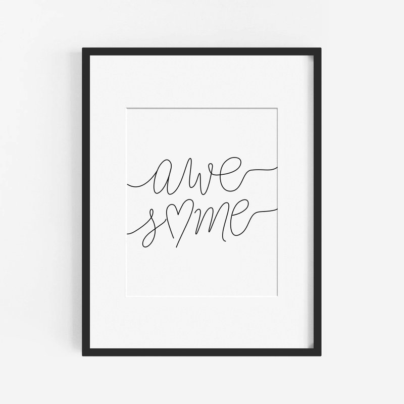awesome print,海報 畫 臥室 浴室 餐廳 咖啡廳 - 似顏繪/客製畫 - 紙 黑色