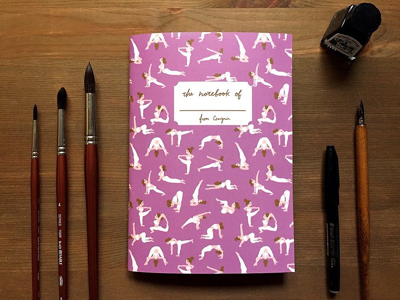 Yoga Notebook | Hand Illustrated Grid Notebook with Yoga Pattern, A5 notebook - สมุดบันทึก/สมุดปฏิทิน - กระดาษ สีม่วง