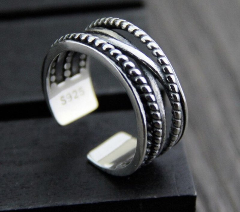 Real S 925 Sterling Silver Unisex Twisted Designer Wide Open Rings Irregular - แหวนทั่วไป - เงิน สีเงิน