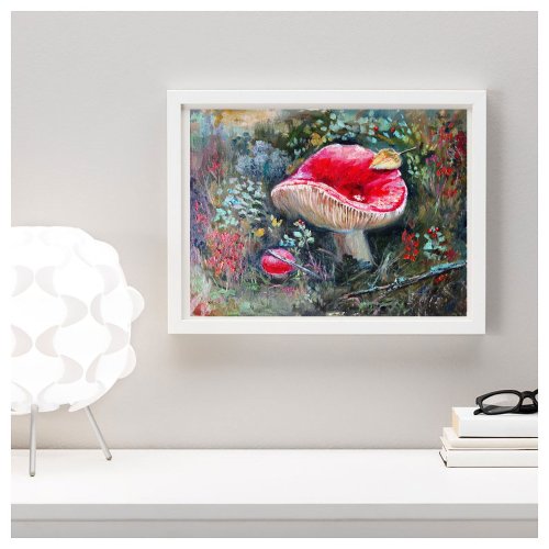 キャンバスアート【きのこにゃん】オイルパステル画 きのこ 絵画 油絵 原画 風景画 油畫 原作 作品 キャンバスアート