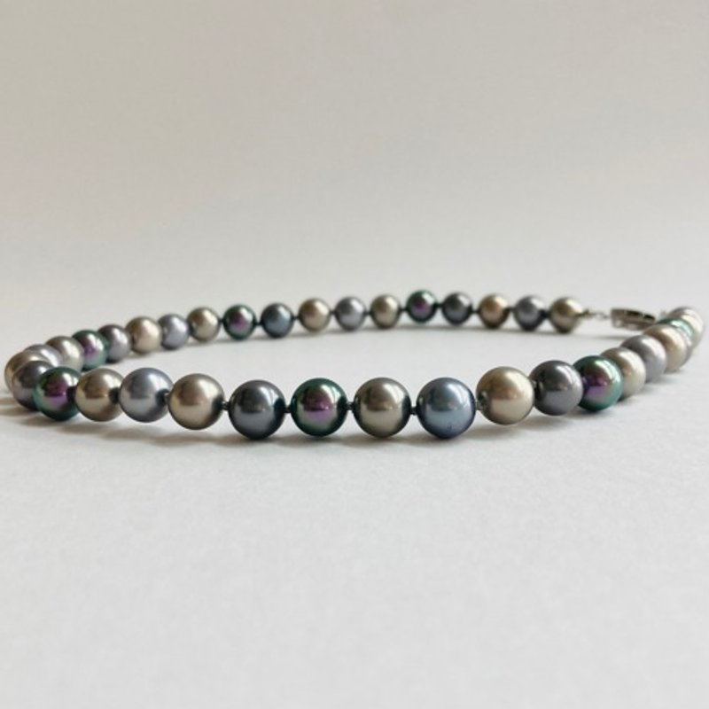 Glass mix pearl all knot necklace/10mm approx. 42.5cm/dark gray mix/made in japan - สร้อยคอ - แก้ว สีเทา