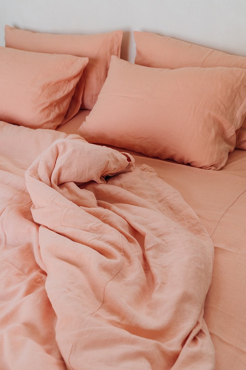 Peach linen duvet cover / Softened linen / Comforter cover / Quilt cover - 寢具/床包 - 亞麻 橘色