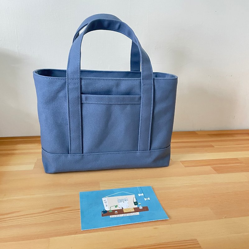 Ready supply gray blue Japanese canvas tote includes zipper - Handbags & Totes - Cotton & Hemp Multicolor