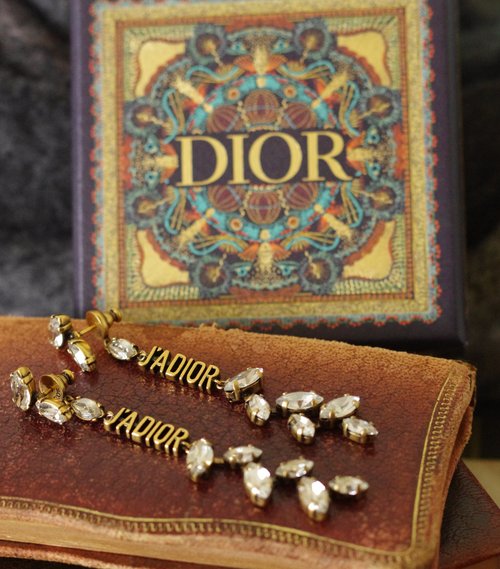 Damn Good Vintage＊老又好古董珠寶 真品DIOR JADIOR古銅色人造石水滴垂墜針式耳環 近代新品 P515