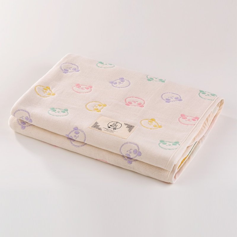 [Made in Japan Mikawa Cotton] Six-fold Gauze Quilt-Rainbow Macaron Panda M - Blankets & Throws - Cotton & Hemp 