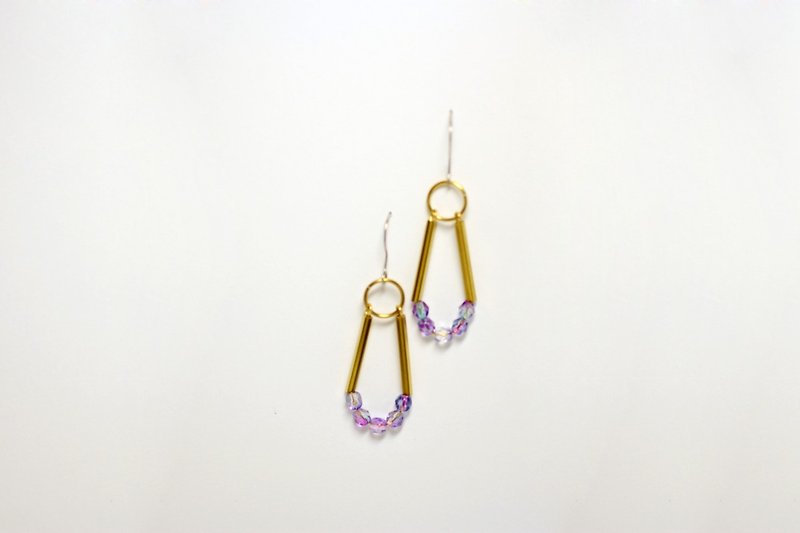 Violet Baroque Swarovski crystal pearl earrings brass molding - Earrings & Clip-ons - Gemstone Purple