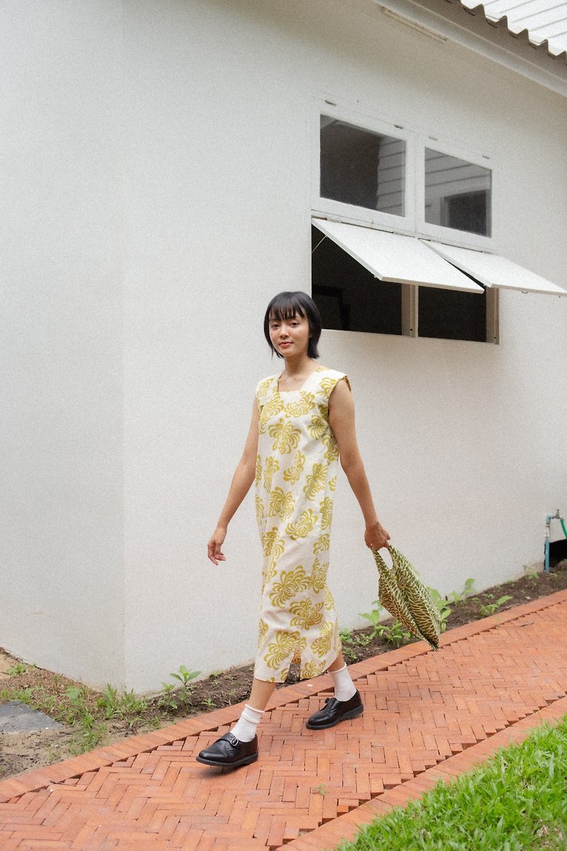 Mulmul Lime marigold pinafore dress - ชุดเดรส - ผ้าฝ้าย/ผ้าลินิน สีเขียว