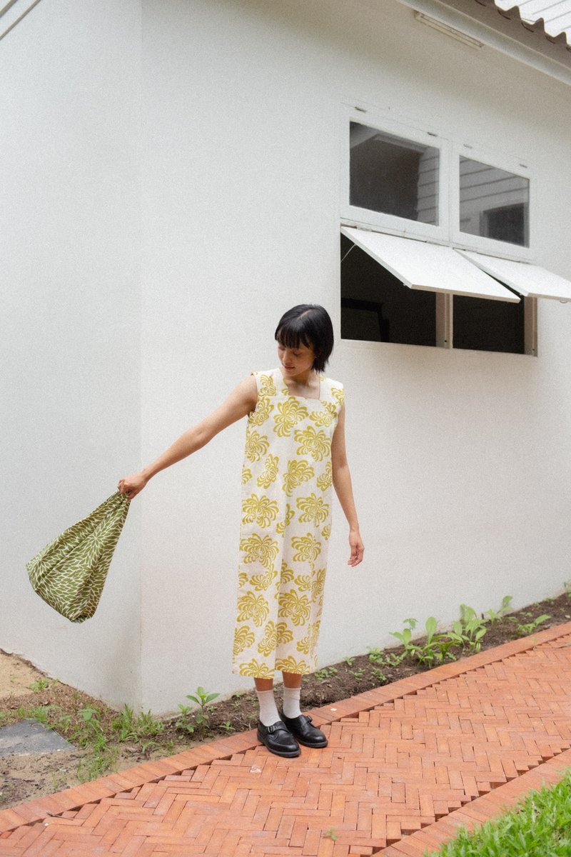 Mulmul Lime marigold pinafore dress - 洋裝/連身裙 - 棉．麻 綠色