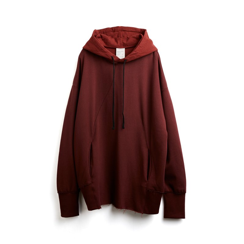Splice Hoodie - 帽T/大學T - 棉．麻 紅色