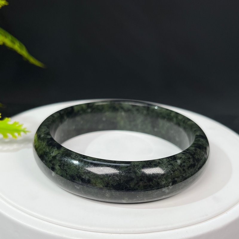 藥王石手鐲66MM 西藏墨綠玉手環 緩解疲勞 消除緊張 改善亞健康 - 手鍊/手環 - 玉石 綠色