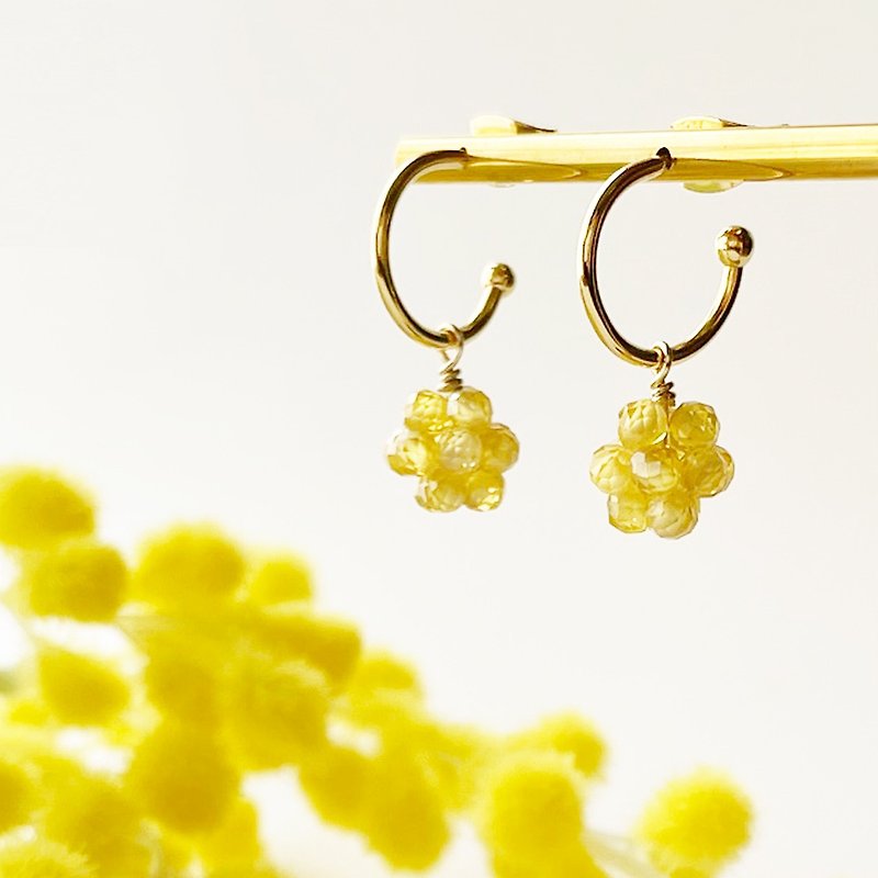 2WAY hoop earrings [Mimosa] - ต่างหู - เครื่องประดับพลอย สีเหลือง