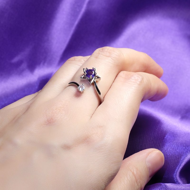 Amethyst shooting star shaped crystal ring│Guardian of love, marriage, February birthstone and good luck jewelry - General Rings - Gemstone Purple