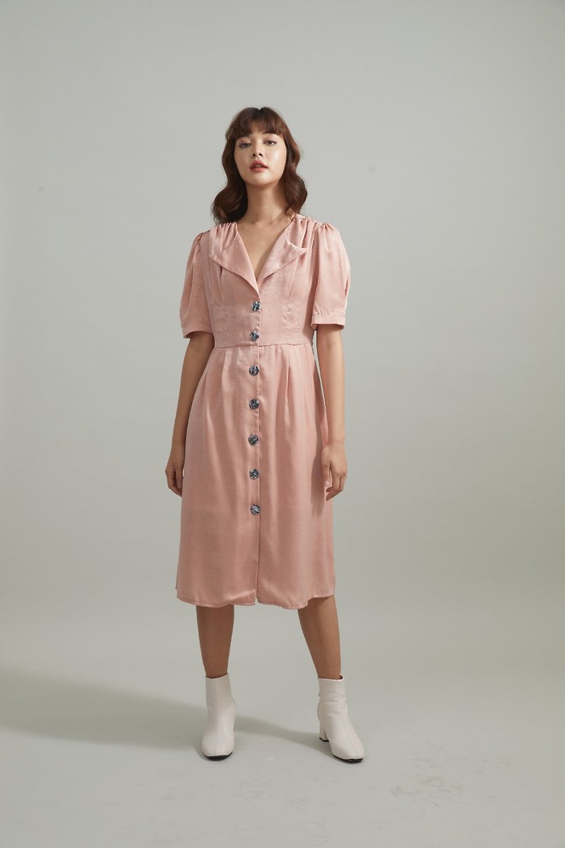 【Off-Season Sales】Vintage lady dress (Pink nude) - 洋裝/連身裙 - 聚酯纖維 粉紅色