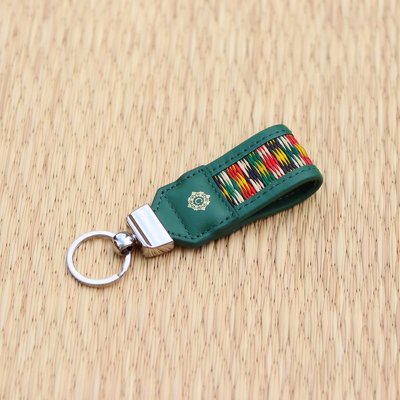 Green Leather Key Fobs with Hand Woven Straw by Chaksarn - Charms - Genuine Leather Green