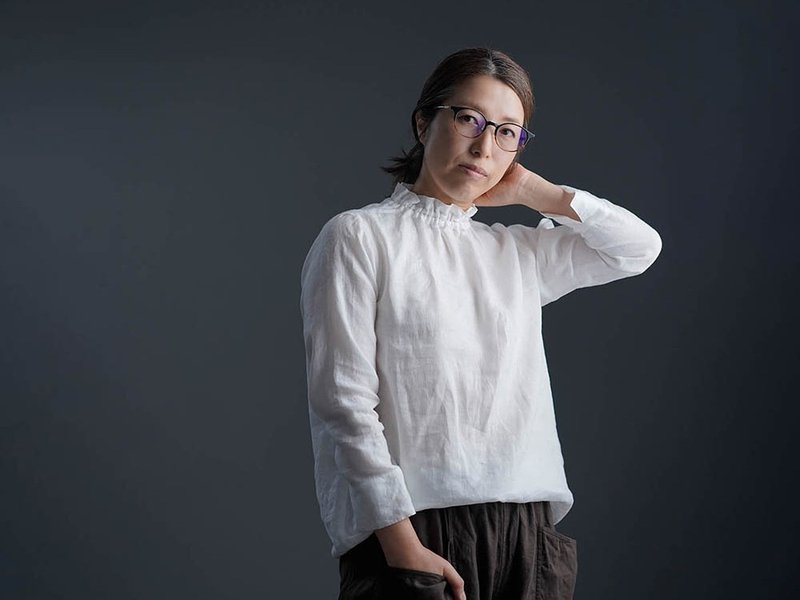 wafu - 亞麻女裝襯衫 Lightweight Turtle Neck Blouse / White p014a-wht1 - 女襯衫 - 亞麻 白色