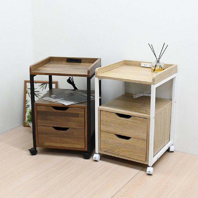 Industrial Style One Style Two Drawers With Wheeled Bedside Table Activity Cabinet With Socket | Joe Aisen - เฟอร์นิเจอร์อื่น ๆ - ไม้ สีนำ้ตาล