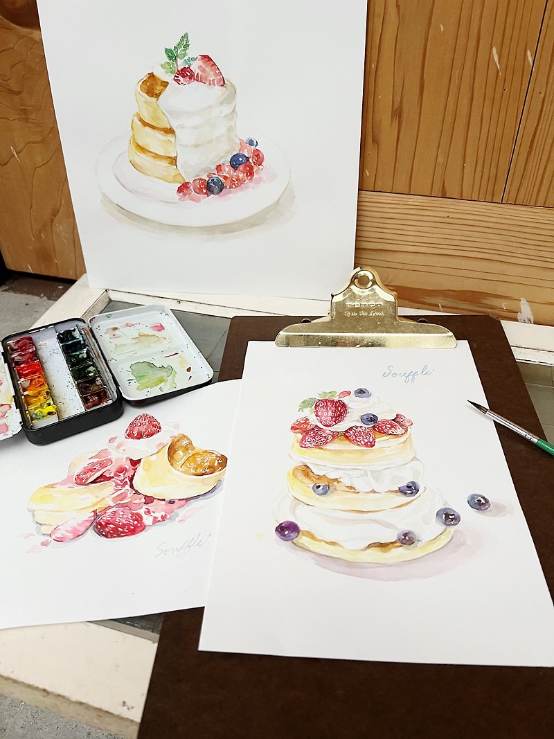 Dreamy Strawberry Soufflé / Watercolor Rendering - Teacher Hazel - วาดภาพ/ศิลปะการเขียน - กระดาษ 