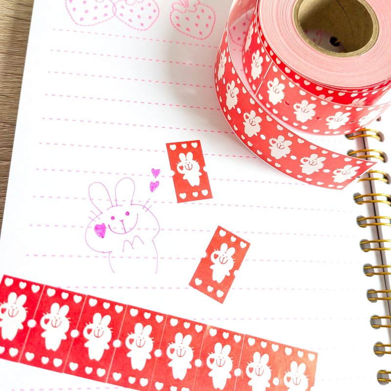 うさぎのちぃちゃん　ラベラーシール - 貼紙 - 紙 紅色