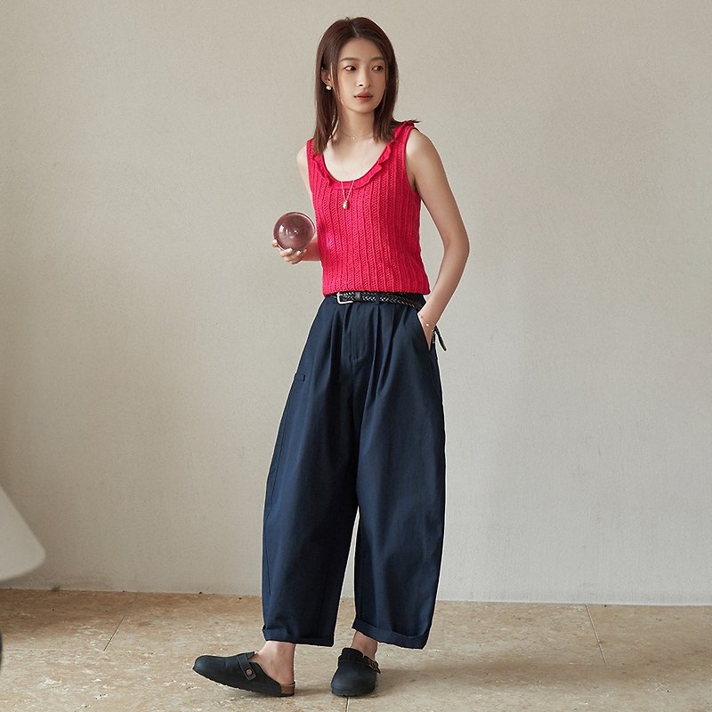 Curved balloon pants | pants | two colors | spring and summer | Sora-1464 - Women's Pants - Cotton & Hemp Multicolor