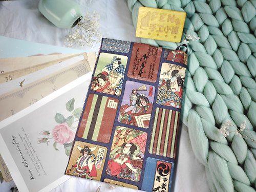 FEN手工小鋪 和風系列-日本薄棉布料武士與藝妓布書衣-布書套-A5小說-25K手冊
