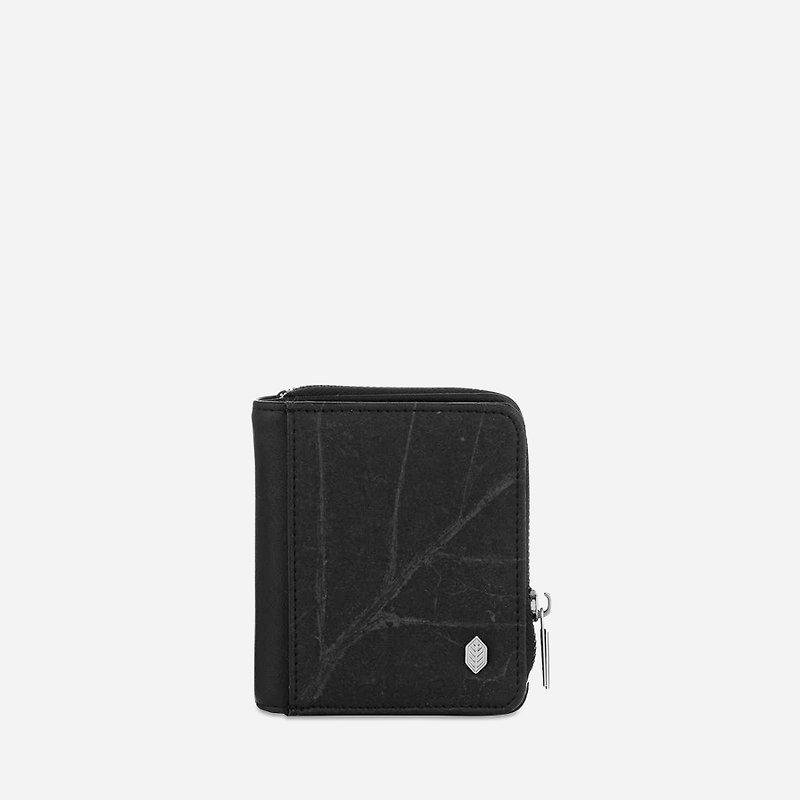 Compact Vegan Zip Wallet - Black - 零錢包/小錢包 - 植物．花 黑色