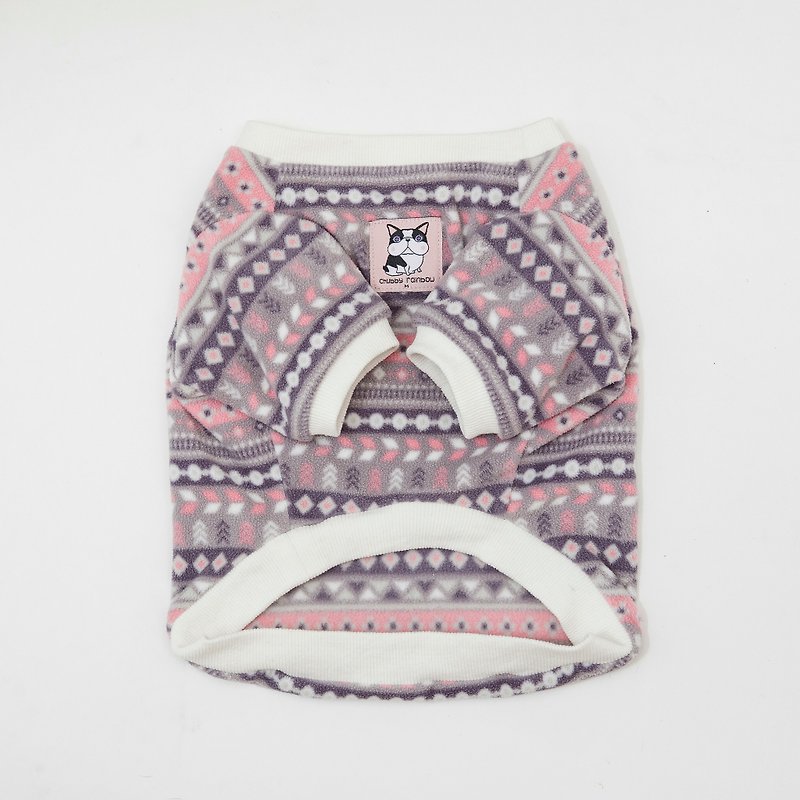 Temperament pink geometric pattern fleece round neck top - ชุดสัตว์เลี้ยง - เส้นใยสังเคราะห์ สีเทา