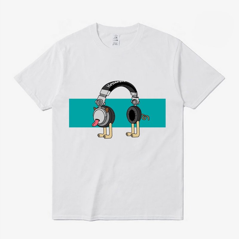 經典耳機狗 音樂個性純棉T桖 T-shirt - 男 T 恤 - 棉．麻 白色