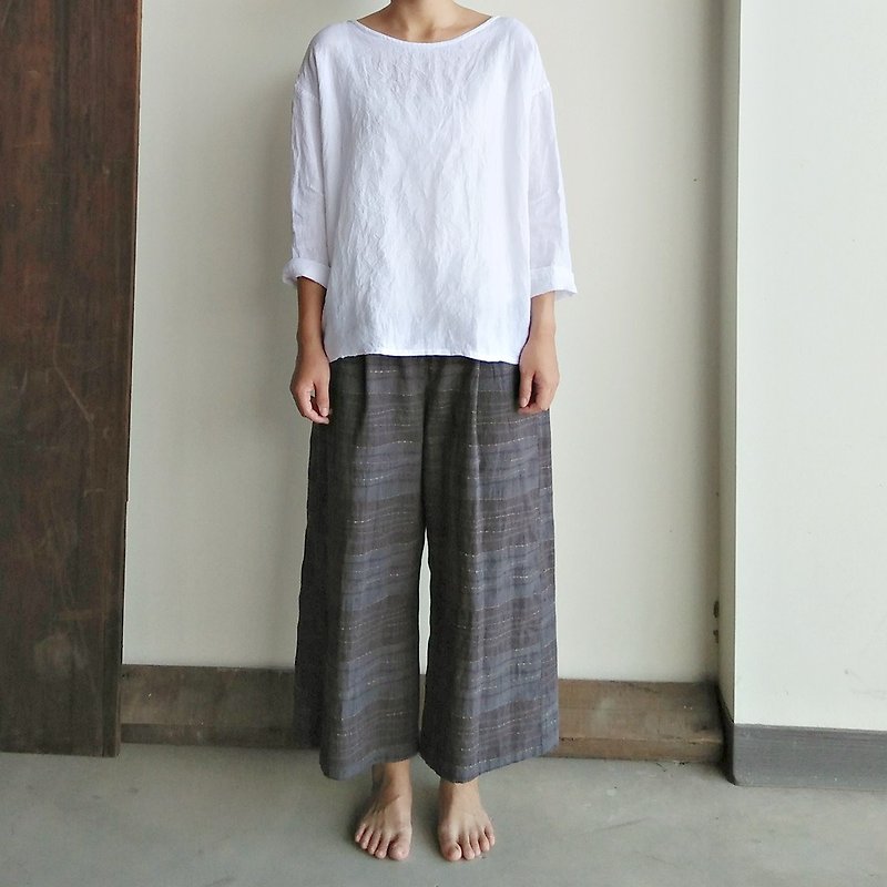 Back button 3/4 sleeve shirt Washed linen white/colors available - Women's Tops - Cotton & Hemp White