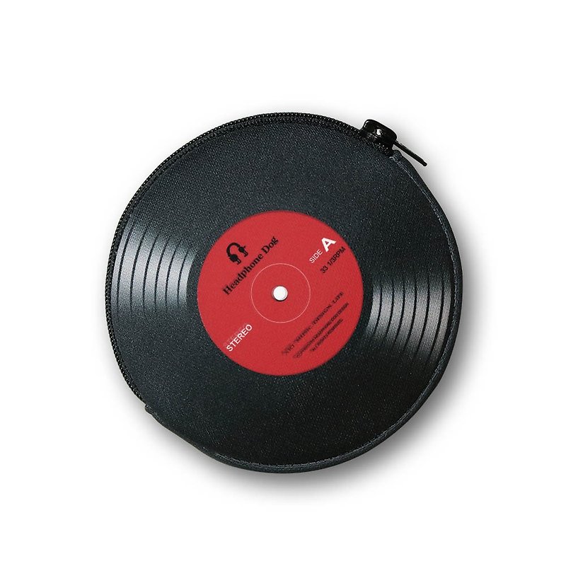 ブラックプラスチック製のレコード形状の財布/ヘッドセットパッケージ（レトロなターンテーブルビニールレコード） - 小銭入れ - ポリエステル ブラック