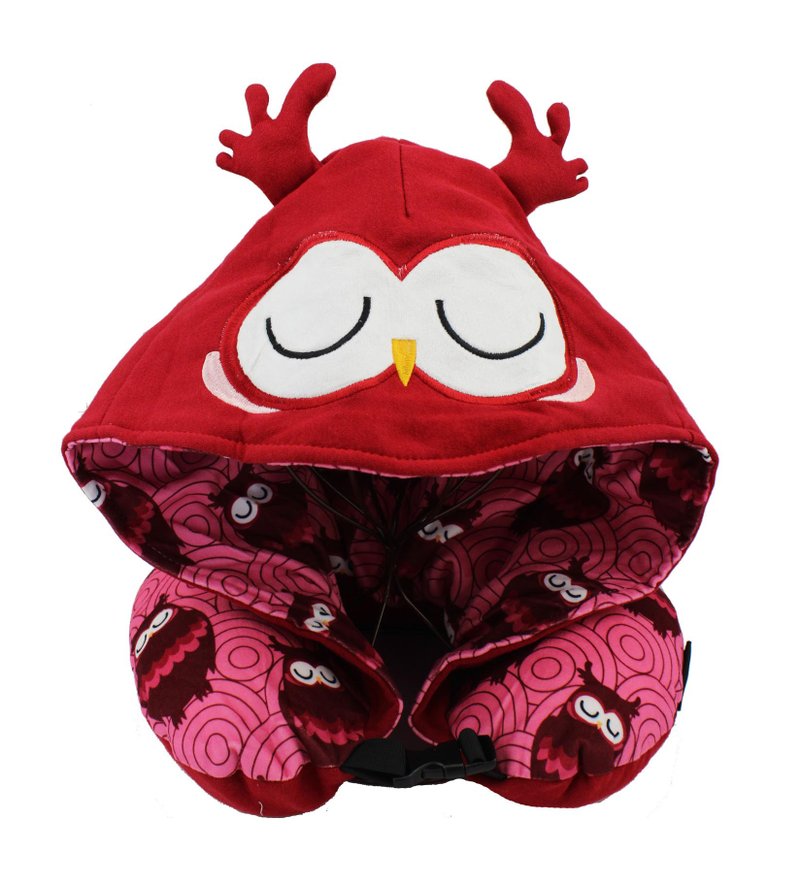 Burgundy Owl - Ani-Hoodie Memory Foam Neck Cushion - Pillows & Cushions - Other Man-Made Fibers Red