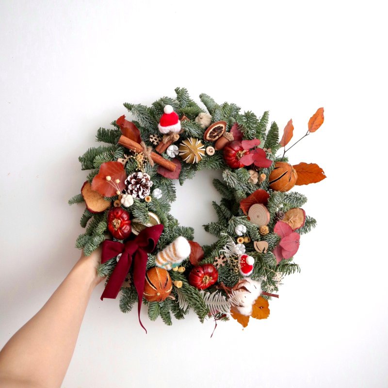 Fresh Noble Pine Christmas Wreath Workshop (~35cm circle, additional ~25cm) - Plants & Floral Arrangement - Other Materials 