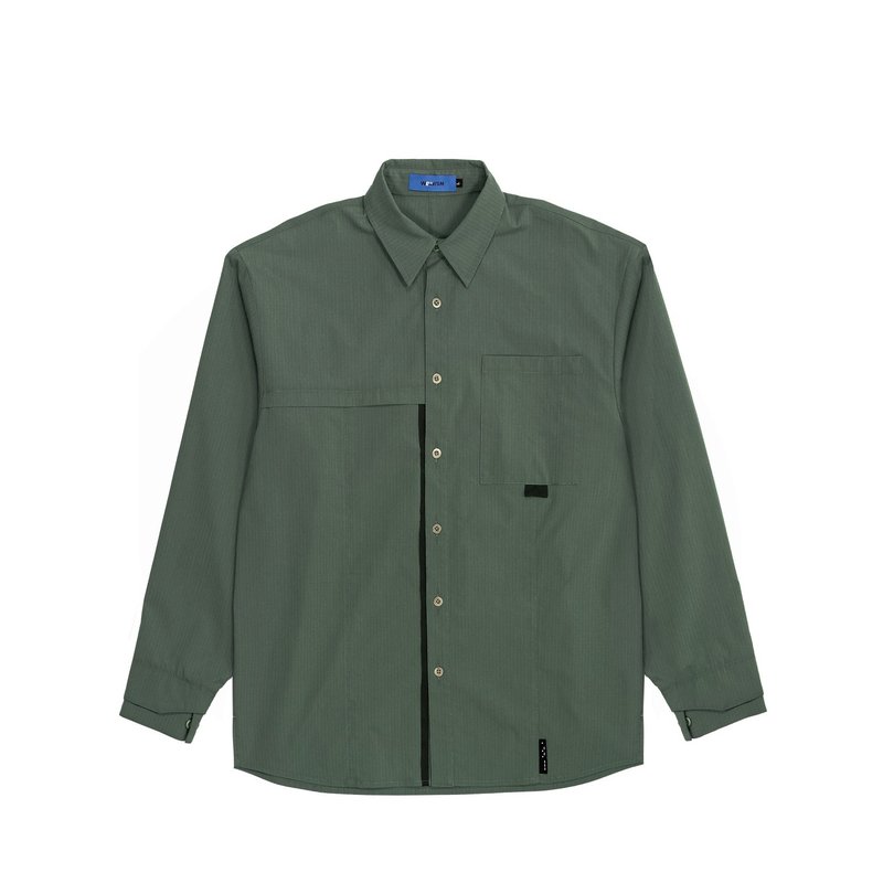 Plaid Shirt with Front Pocket - Grey Green - เสื้อเชิ้ตผู้ชาย - ผ้าฝ้าย/ผ้าลินิน 