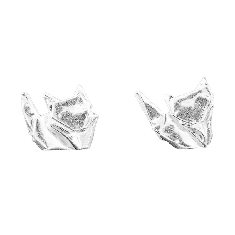 Origami Collection : Siamese Cat Stud Earrings - Earrings & Clip-ons - Silver Silver