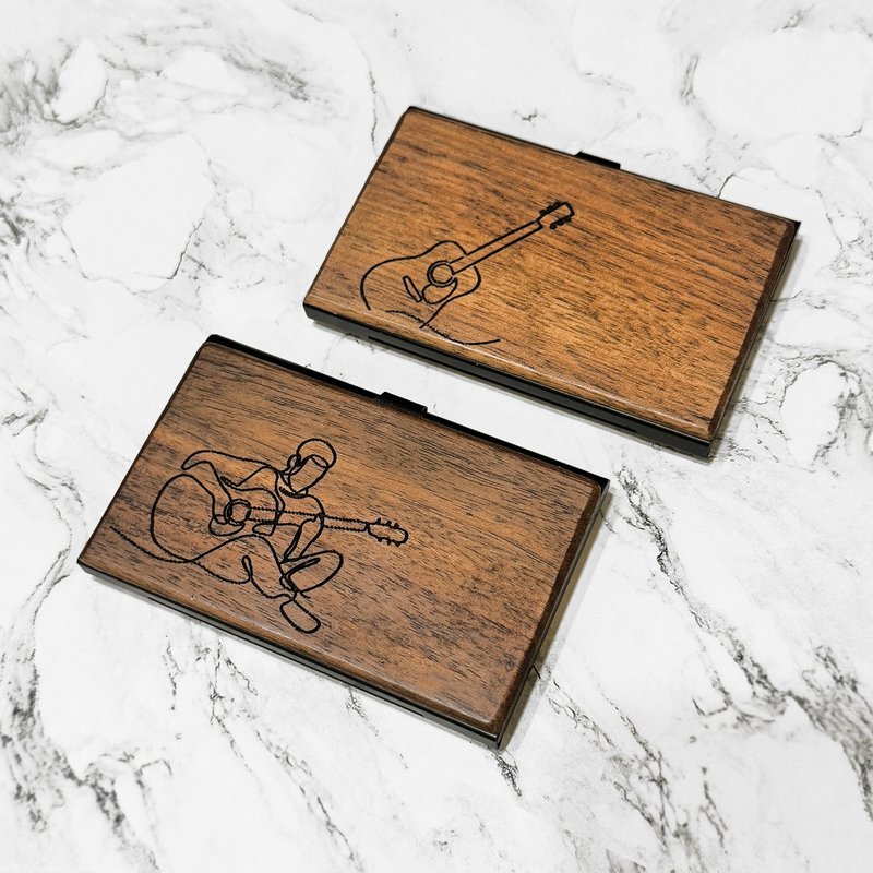 Guitar Player Customizable guitar walnut metal business card box business gift birthday gift - ที่เก็บนามบัตร - วัสดุอื่นๆ สีนำ้ตาล