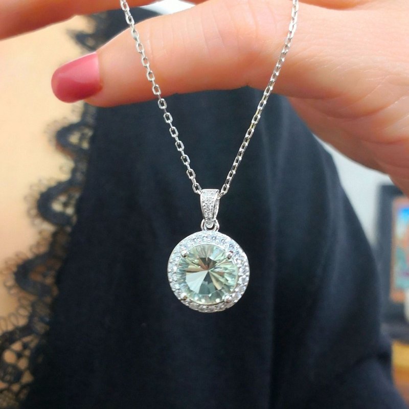 天然綠水晶 特殊切割 滿綠光澤 純銀項鍊 招財水晶 母親節禮物 - 項鍊 - 純銀 綠色