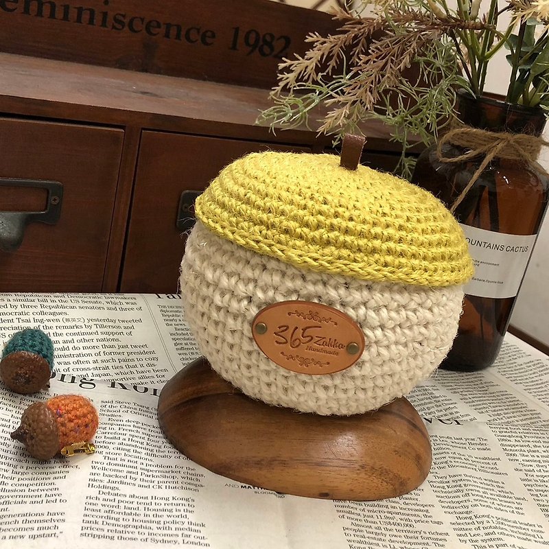 Crochet craft. Natural style melon storage box (approx. 13x10cm) - Storage - Cotton & Hemp Orange