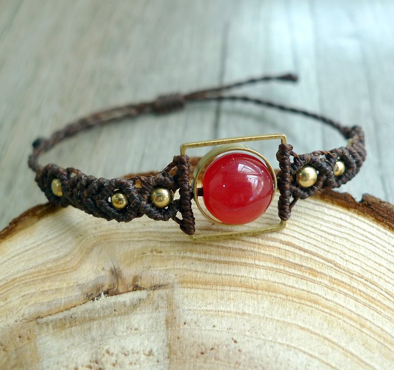 Misssheep-H31-South American wax weaving red chalcedony brass beads bracelet - สร้อยข้อมือ - วัสดุอื่นๆ 