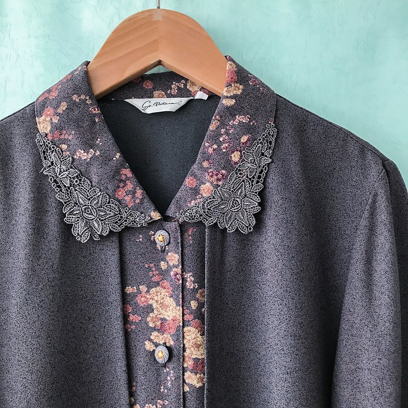 ... {acorn girl :: ancient coat} gray black yellow red floral double-layer long-sleeved shirt - Women's Tops - Polyester Gray