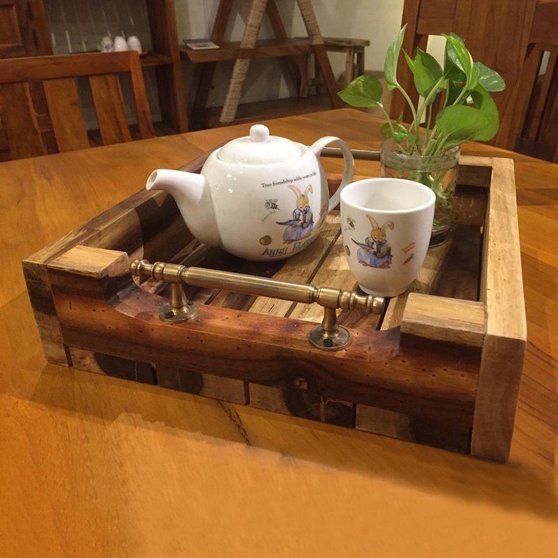 【吉迪市100%原木家具】LT-083D 銅把手正方原木托盤 實木 茶盤 - 托盤/砧板 - 木頭 咖啡色