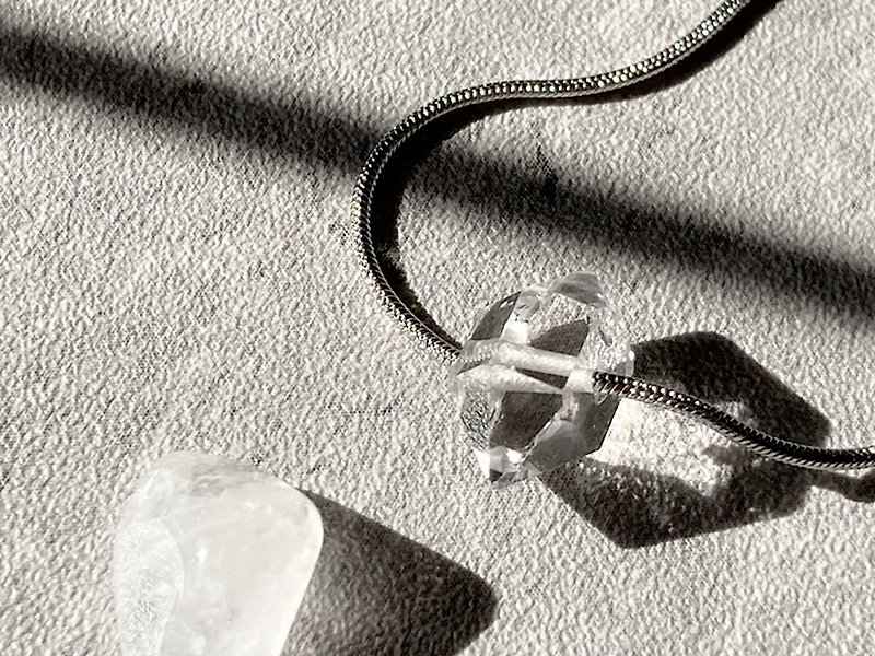 【Eternal light. American Shining Diamond Necklace] Double Pointed Herkimon | Medical Steel Chain, 925 Silver - สร้อยคอทรง Collar - วัสดุอื่นๆ สีใส