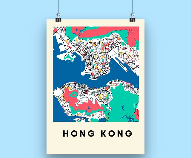 香港マッププリント イラストカラーマップポスターa3サイズ ショップ Regent Print ウォールデコ 壁紙 Pinkoi