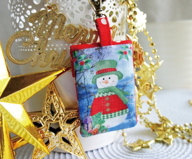 Lovely【Japanese cloth】Christmas snowman square safe bag, poem