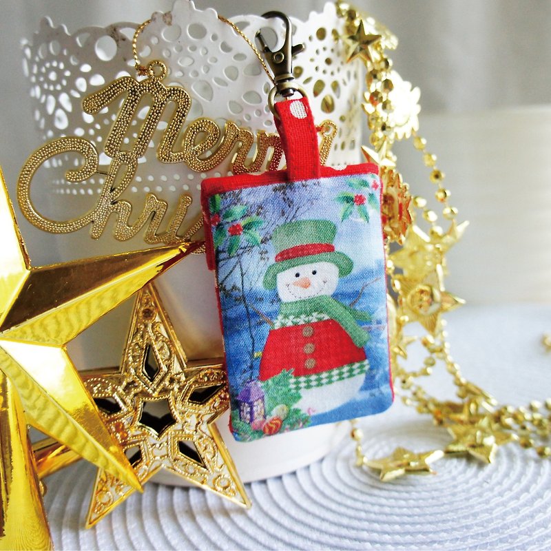 Lovely【Japanese cloth】Christmas snowman square safe bag, poem lucky bag, small jewelry bag - ซองรับขวัญ - ผ้าฝ้าย/ผ้าลินิน สีแดง