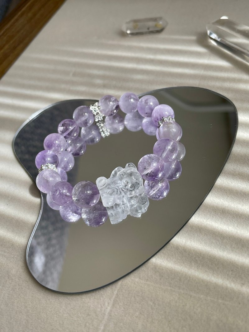 Lavender Amethyst White Crystal Teddy Bear Design Bracelet - Bracelets - Crystal Purple