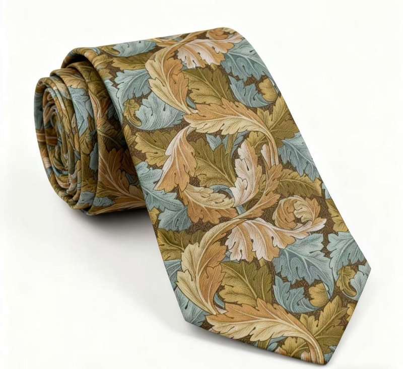 落叶黄花卉树叶印花领带独特原创tie - 領帶/領帶夾 - 棉．麻 黃色